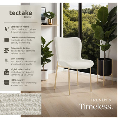 Dining Chair Tessa ergonomic shape with high backrest Boucle white gold