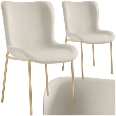 Dining Chair Tessa - ergonomic shape with high backrest - Velvet beige/gold