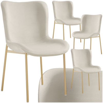 Dining Chair Tessa - ergonomic shape with high backrest - Velvet beige/gold