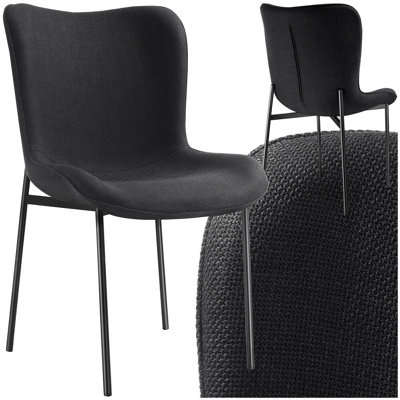 Dining Chair Tessa - ergonomic shape with high backrest - Woven fabric black/black