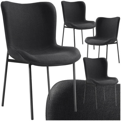 Dining Chair Tessa - ergonomic shape with high backrest - Woven fabric black/black