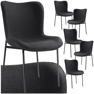 Dining Chair Tessa - ergonomic shape with high backrest - Woven fabric black/black