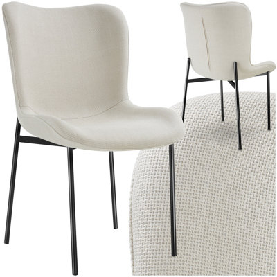 Dining Chair Tessa - ergonomic shape with high backrest - Woven fabric off white/black