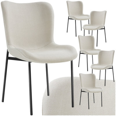 Dining Chair Tessa - ergonomic shape with high backrest - Woven fabric off white/black