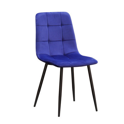 Dining Chair - Tufted Fabric/Metal - L52 x W44 x H86 cm - Blue/Black