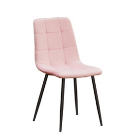 Dining Chair - Tufted Fabric/Metal - L52 x W44 x H86 cm - Pink/Black