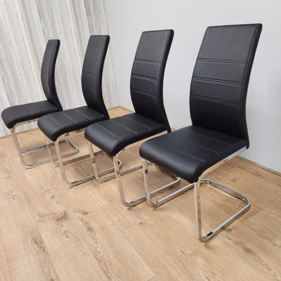 Black leather chrome dining chairs new arrivals