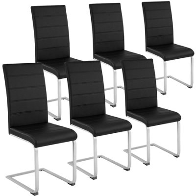 Dining Chairs Set - cantilevered, high backrest, flat steel frame - black