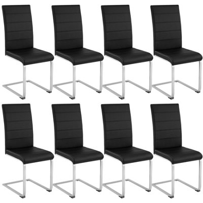 Dining Chairs Set - cantilevered, high backrest, flat steel frame - black