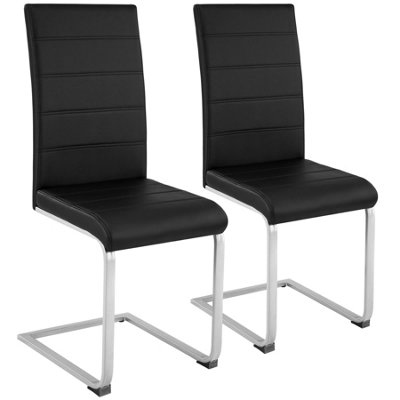 Dining Chairs Set - cantilevered, high backrest, flat steel frame - black