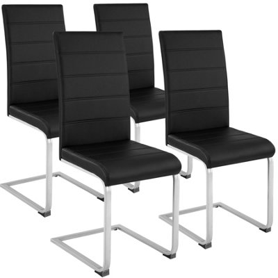 Dining Chairs Set - cantilevered, high backrest, flat steel frame - black