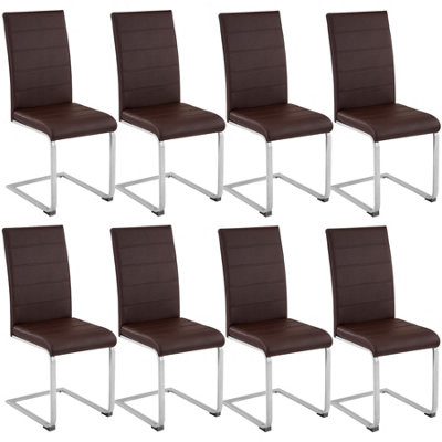 Dining Chairs Set - cantilevered, high backrest, flat steel frame - brown