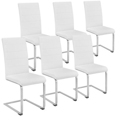 Dining Chairs Set - cantilevered, high backrest, flat steel frame - white