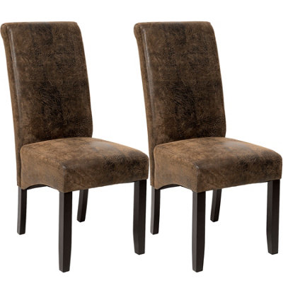 Dining Chairs Set of 2 - ergonomic seat shape, high backrest, padded - antique brown