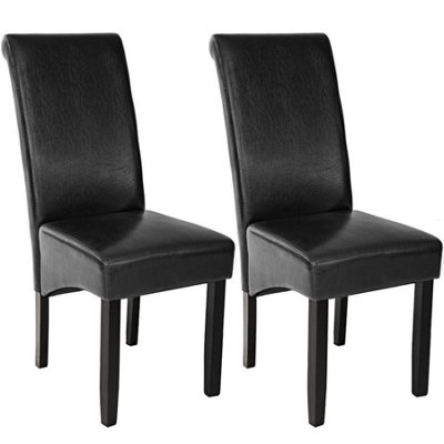 Dining Chairs Set of 2 - ergonomic seat shape, high backrest, padded - black