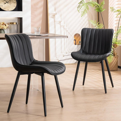 DINING CHAIRS SET OF 2 FAUX LEATHER MODERN PADDED SEAT WITH METAL LEGS ...
