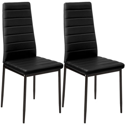 Dining Chairs Set of 2 - high backrest, padded, synthetic leather - black