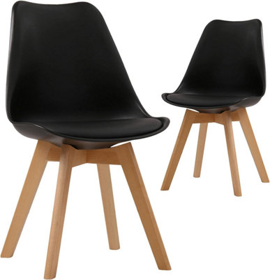 Dining Chairs Set of 2 in 31.8'' (81cm) Height - Modern Tulip Kitchen Chairs in Black with Cushioned Pad Seat & Solid Wooden Legs