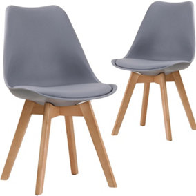 Dining Chairs Set of 2 in 31.8'' (81cm) Height - Modern Tulip Kitchen Chairs in Grey with Cushioned Pad Seat & Solid Wooden Legs