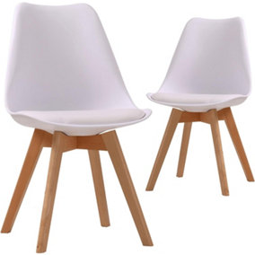 Dining Chairs Set of 2 in 31.8'' (81cm) Height - Modern Tulip Kitchen Chairs in White with Cushioned Pad Seat & Solid Wooden Legs