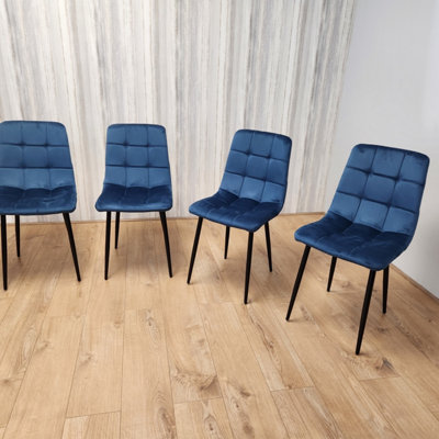 Dining Chairs Set Of 4 Blue Tufted Chairs Velvet Chairs, Soft Padded Seat Living Room Chairs , Kitchen Chairs ,Dining Room Livin