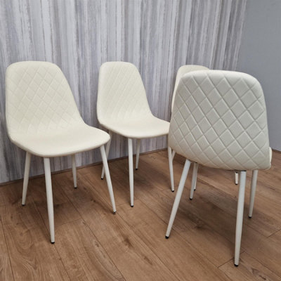 Dining Chairs Set Of 4 Cream Chairs Stitched Faux Leather Chairs, Soft Padded Seat Living Room Chairs , Kitchen Chairs