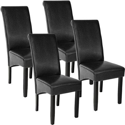 Dining Chairs Set of 4 - ergonomic, high backrest, padded faux leather - black