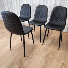 Dining Chairs Set Of 4 Faux Leather Padded Gem Black Kitchen Dining Room