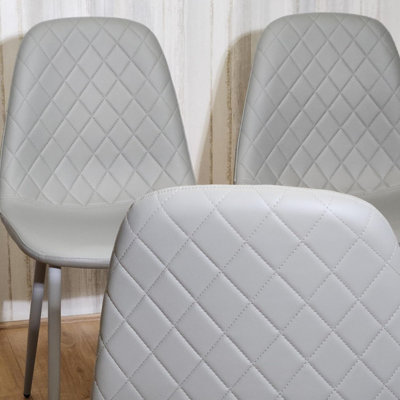 Dining Chairs Set Of 4 Faux Leather Padded Gem Grey Kitchen Dining Room
