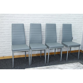 Dining Chairs Set of 4 Grey Leather Kitchen Chairs