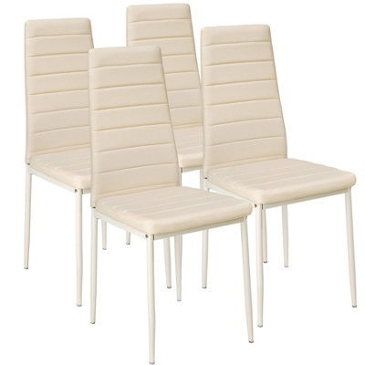 Dining Chairs Set of 4 - high backrest, padded, synthetic leather  - beige