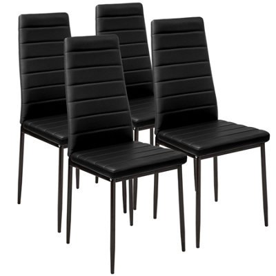 Dining Chairs Set of 4 - high backrest, padded, synthetic leather  - black