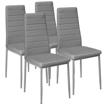 Dining Chairs Set of 4 - high backrest, padded, synthetic leather  - grey