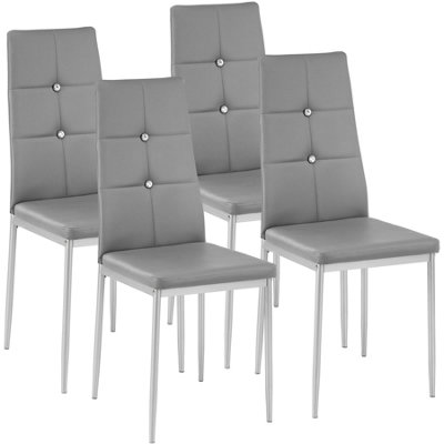 Dining Chairs Set of 4 - high backrest with rhinestones, slim steel legs - grey