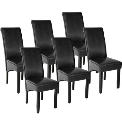 Dining Chairs Set of 6 - ergonomic, high backrest, padded faux leather - black