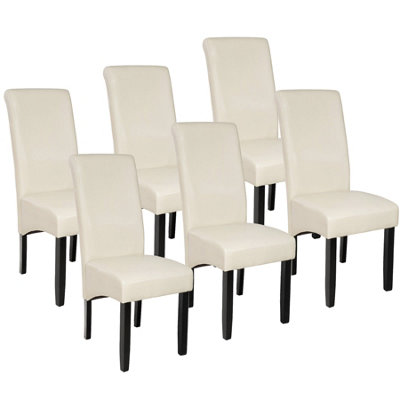 Dining Chairs Set of 6 - ergonomic, high backrest, padded faux leather - cream