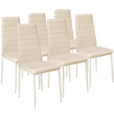 Dining Chairs Set of 6 - high backrest, padded, synthetic leather - beige