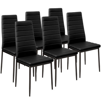 Dining Chairs Set of 6 - high backrest, padded, synthetic leather - black