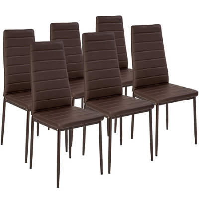 Dining Chairs Set of 6 - high backrest, padded, synthetic leather - cappuccino