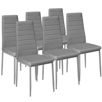 Dining Chairs Set of 6 - high backrest, padded, synthetic leather - grey