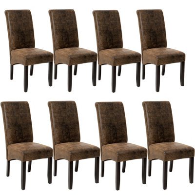 Dining Chairs Set of 8 - ergonomic, high backrest, padded faux leather - antique brown