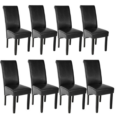 Dining Chairs Set of 8 - ergonomic, high backrest, padded faux leather - black