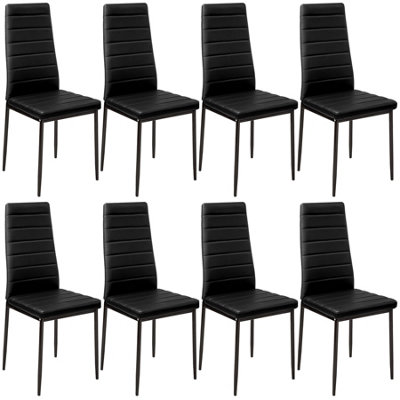 Dining Chairs Set of 8 - padded, faux leather, high backrest - black