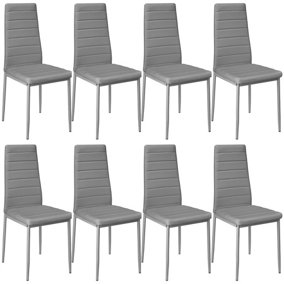 Dining Chairs Set of 8 - padded, faux leather, high backrest - grey