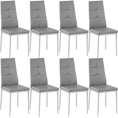 Dining Chairs Set of 8 - upholstered, faux leather, high backrest with rhinestones - grey