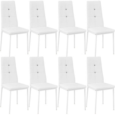 Dining Chairs Set of 8 - upholstered, faux leather, high backrest with rhinestones - white