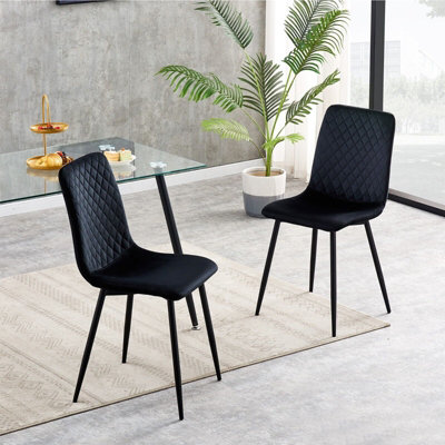 Dining Chairs Velvet Fabric Lexi Set of 2 Black by MCC at B&Q