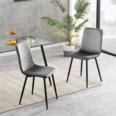 Dining Chairs Velvet Fabric Lexi Set of 2 Grey by MCC | DIY at B&Q