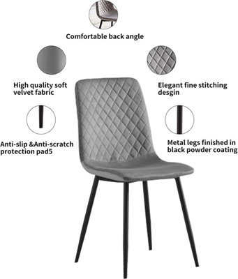 Dining Chairs Velvet Fabric Lexi Set of 2 Grey by MCC