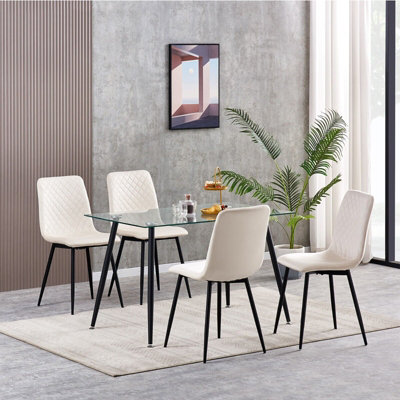 Dining Chairs Velvet Fabric Lexi Set of 4 Beige by MCC